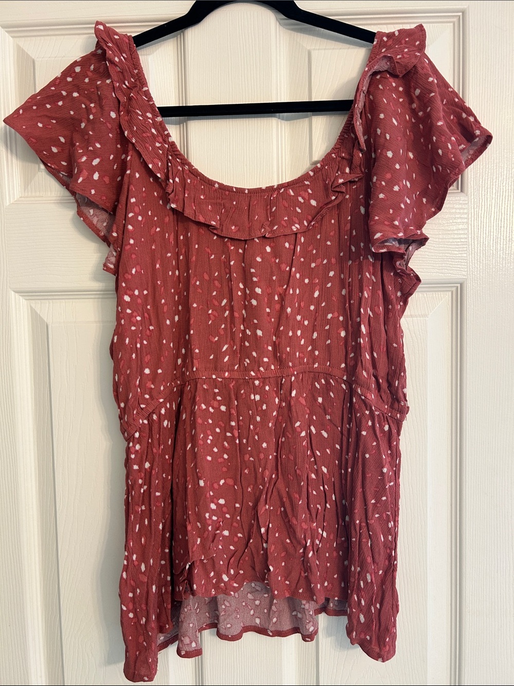 Maurice’s Rust Dot Ruffle Tie-Front Blouse - Picture 3 of 3